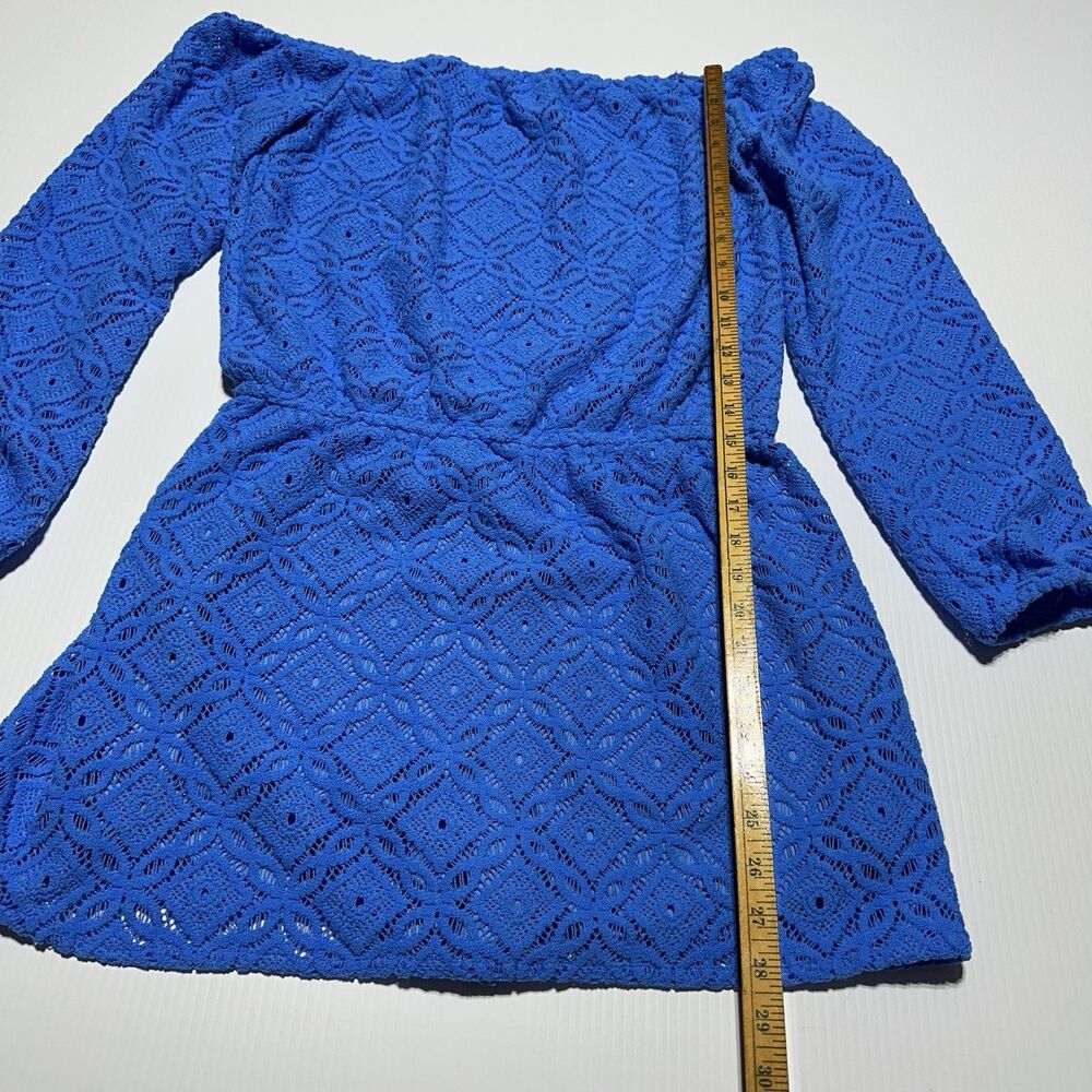 Lilly Pulitzer Lana Skort Romper Dress Blue Thistle Lace Size L Off The Shoulder - Picture 11 of 11